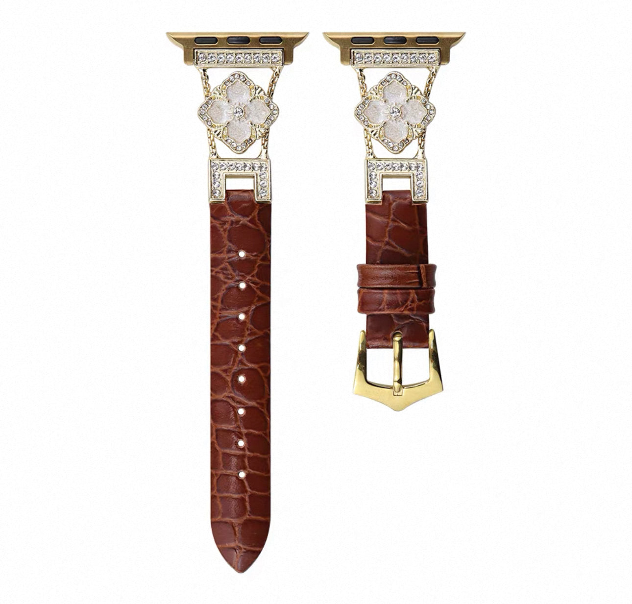 Luxury Croc Pattern Leather Smartwatch Band with Crystal Flower Design  Series 1–9 (Silver/Gold/Rose Gold)