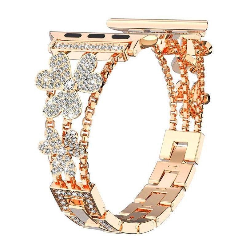 Clover Rhinestone Metal Watch Band – Fits Series 1–9 (Silver/Gold/Rose Gold)
